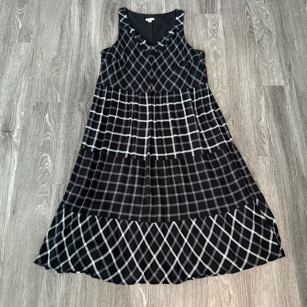 J. Jill Black and Gray Checkered Midi Dress size XL